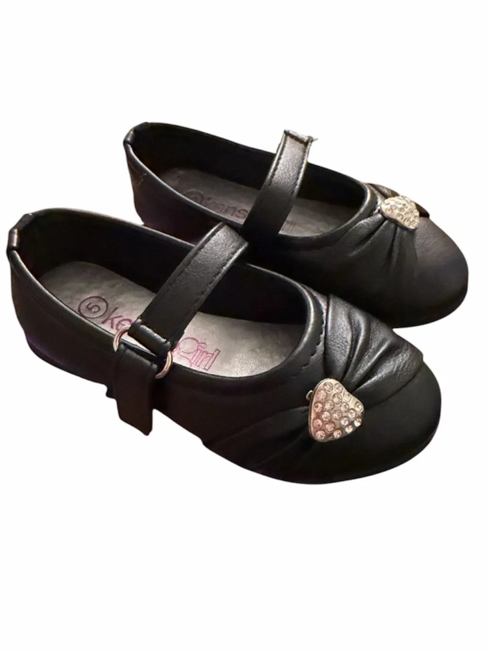 Kensie Girl Black Mary Jane Shoes with Rhinestone Heart Accent